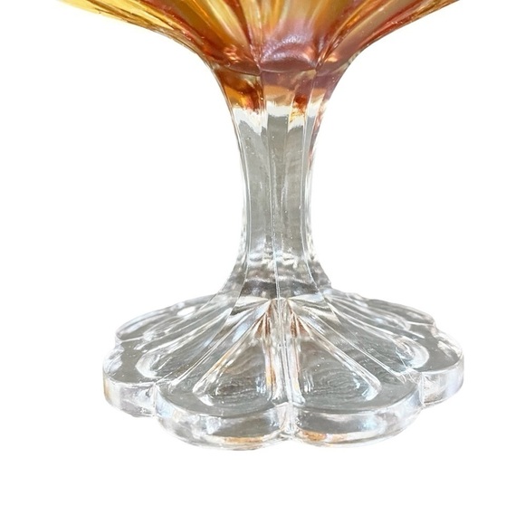 Antique Marigold Carnival Glass Compote Candy Dish Ruffle Clear Stem - Picture 3 of 7
